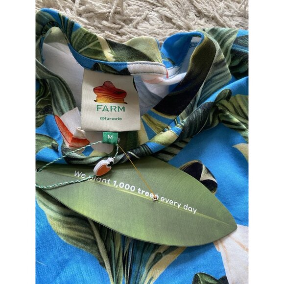 NWT FARM Rio Blue Anthurium Garden Organic Cotton Mini T-shirt Dress Medium - Picture 10 of 15